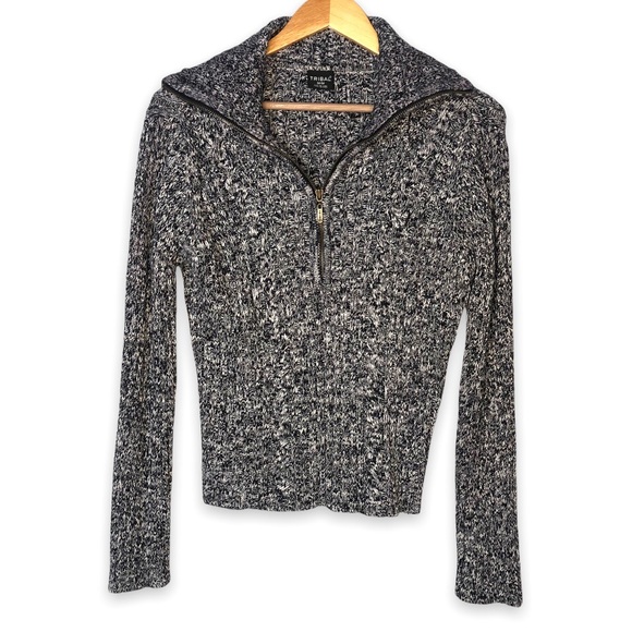 Tribal Sweaters - Tribal Half-Zip Marled Knit Sweater Jacket